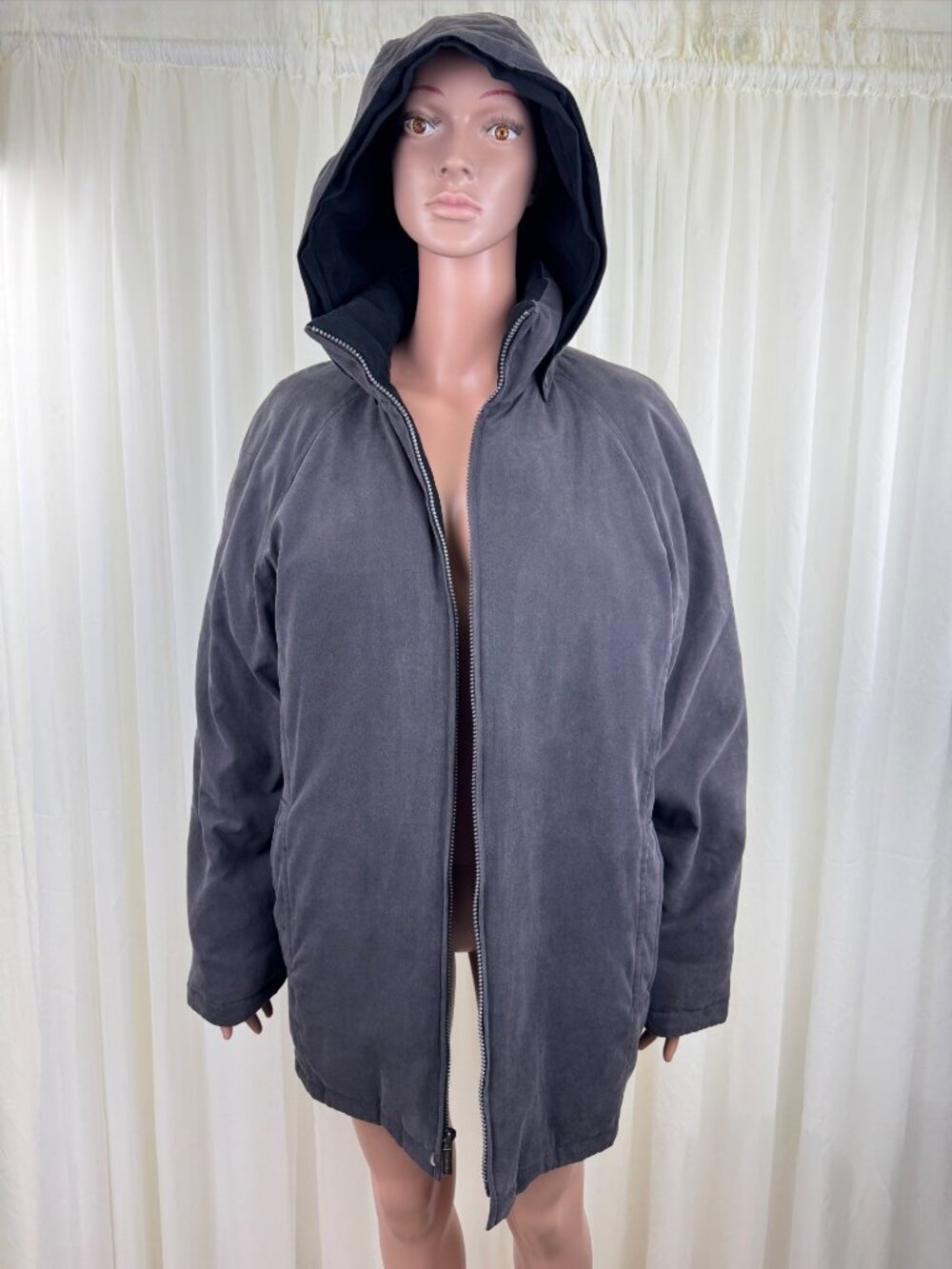 Women's London Fog Down Feather Fill Hooded Coat Jacket Sz MD Reg Charcoal Gray